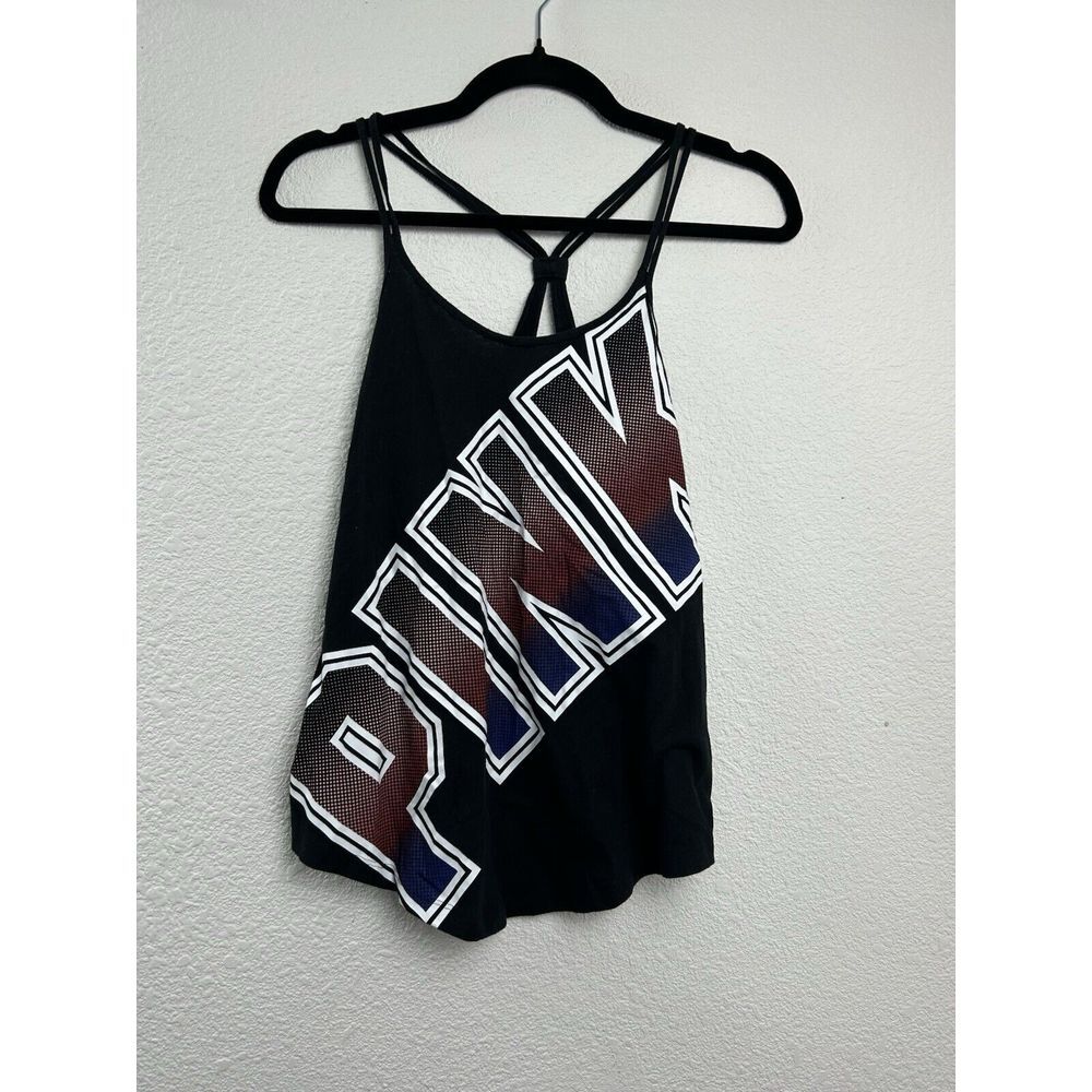 Pink Victoria Secret Tank Top Black with Graphic XSmall XS Athletic Sporty Relax